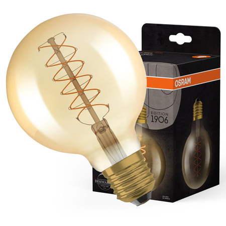 Dekorativní LED žárovka E27 G95 4.8W = 37W 420lm 2200K Teplá bílá 320° vlákno stmívatelné OSRAM Vintage 1906