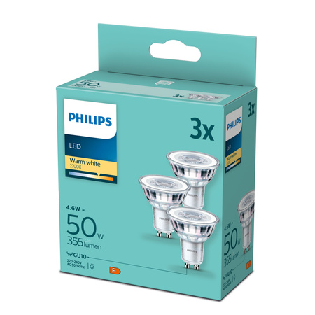 3x LED žárovka GU10 4.6W = 50W 355lm 2700K Teplá bílá 36° PHILIPS