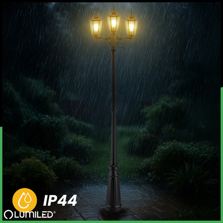 Venkovní zahradní lampa 3x E27, LED sloupek lucerna 2m Černá BELLIS LUMILED