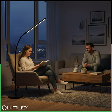 LED 14W CCT stmívatelná stojací lampa s nastavitelnou výškou LONGA 2 černá LUMILED