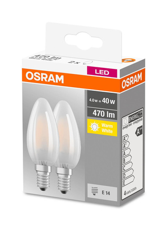 2x LED žárovka B35 Candle E14 4W = 40W 470lm 2700K Warm 300° BASE Osram