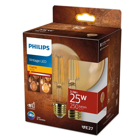 Globe LED Žárovka E27 G95 3.1W = 25W 250lm 1800K Teplá bílá vlákno jantarové PHILIPS