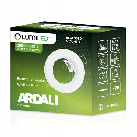 Halogenová Podhledové svítidlo GU10, MR16 Stálá Kulatá Bílý Plech ARDALI LUMILED