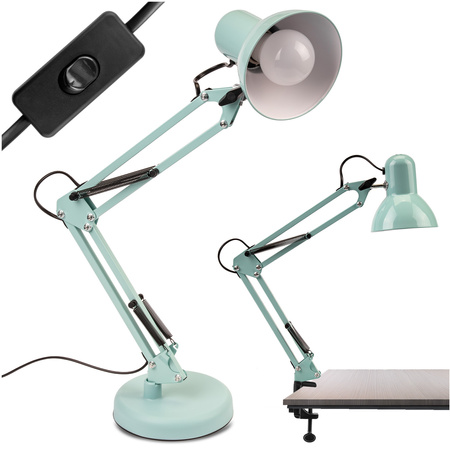 Stolní kreslící lampa E27 TOBI Pastelově modrá Lumiled + držák na desku