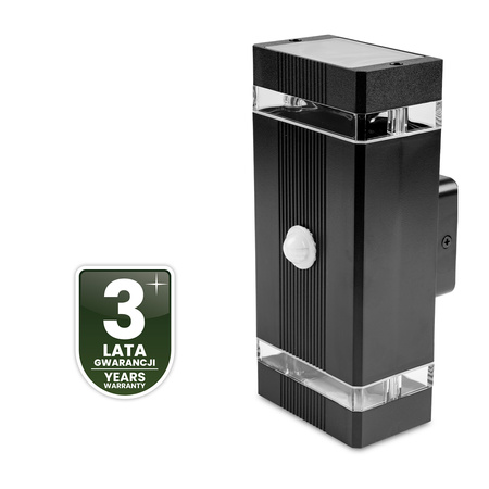 Zahradní nástěnné svítidlo shora dolů 2x GU10 Black Senzor pohybu a soumraku HEDERA LUMILED