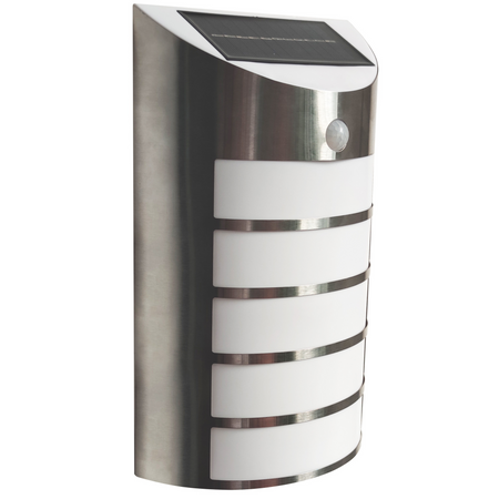 Zahradní LED solární fasádní svítidlo SAFFO chrom/bílá 6000K senzor studeného pohybu GOLDLUX (Polux)