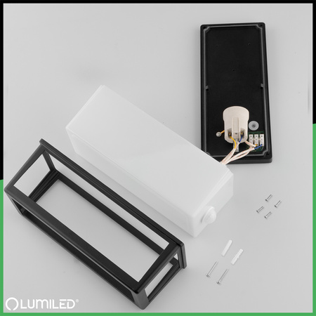 Zahradní nástěnná lampa snímač pohybu E27, obdélníková DOMLO LUMILED