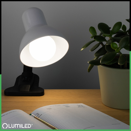 Stolní lampa Školní Noční E27, Nastavitelná s klipem Bílá LIBRA LUMILED