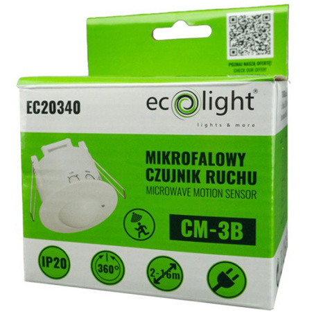 Mikrovlnný zapuštěný pohybový senzor 360° 8m Indoor White