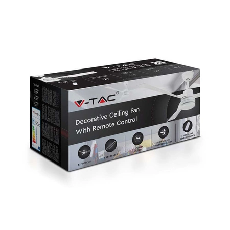 Stropní ventilátor 65W S RF dálkovým ovládáním 3 ramena Bílá 130 cm VT-6552-3 V-TAC