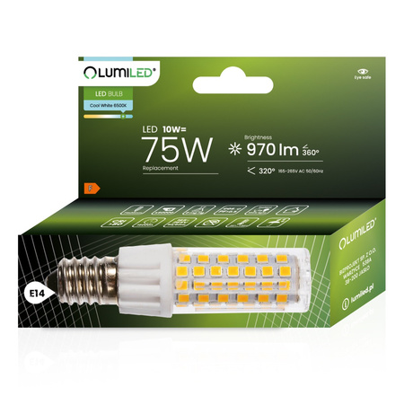 Žárovka LED E14, T25 10W = 75W 970lm 6500K Studená bílá 320° LUMILED
