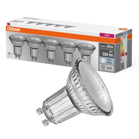5x LED žárovka GU10 4.3W = 30W 350lm 4000K Neutrální bila 120° OSRAM Základna