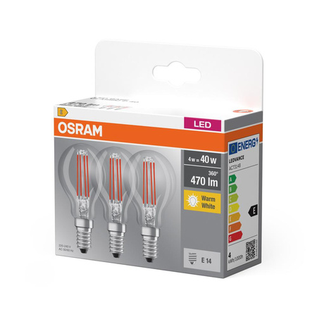 3x LED žárovka E14 P45 4W = 40W 470lm 2700K Teplá bílá 320° OSRAM vlákno