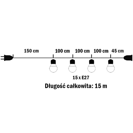 Venkovní zahradní girlanda světelný řetěz 15m 15xE27 LED 7W 3000K Lumiled