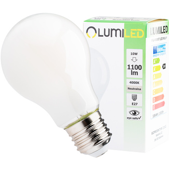 E27 A60 LED žárovka 10W = 75W 1100lm 4000K Neutrální 360° LUMILED vlákno