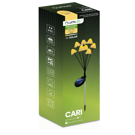 2x Solární LED lampa IP65, 3000K CARI LUMILED