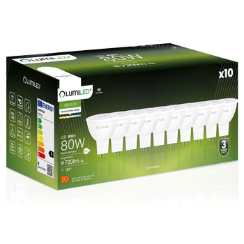 10x LED žárovka GU5.3 MR16 8W = 80W 720lm 4000K Neutrální bila 120° LUMILED