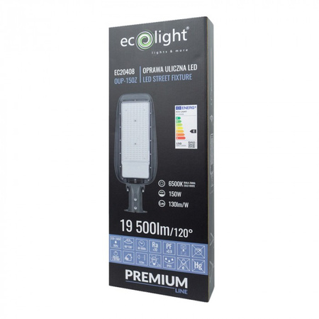 LED pouliční lampa 150W 19500lm 6500K Cold IP65 130lm/W PREMIUM Ecolight