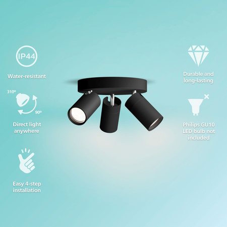 Reflektorové stropní svítidlo 3x GU10 IP44 černé Kosipo Philips