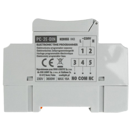 Časovač zapnutí/vypnutí LCD Digitální plán 7 dní PC-2E-DIN Ecolight