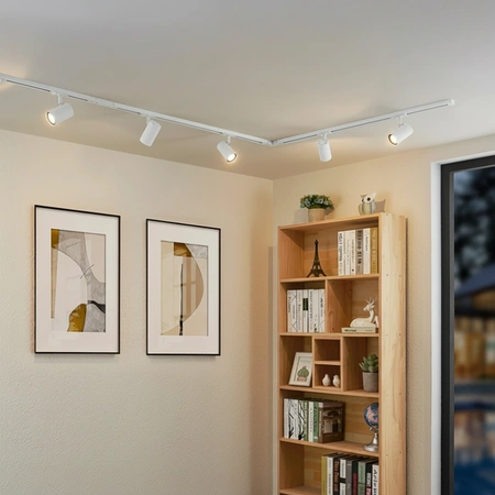 Osvětlovací lišta 3m + 5x reflektor lištový, GU10 Bílý Zlatý SAGI + Spojka L LUMILED