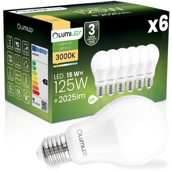 6x LED žárovka E27 A65 15W = 125W 2025lm 3000K teplá bílá 260° LUMILED
