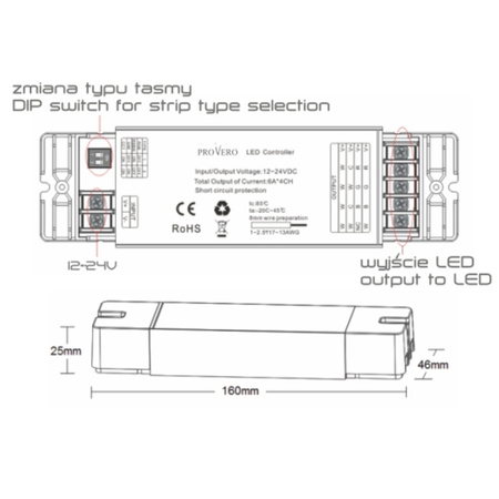 Přijímací ovladač pro RGB + CCT LED pásky 5x 4A VOLTA 12V / 24V DC ProVero