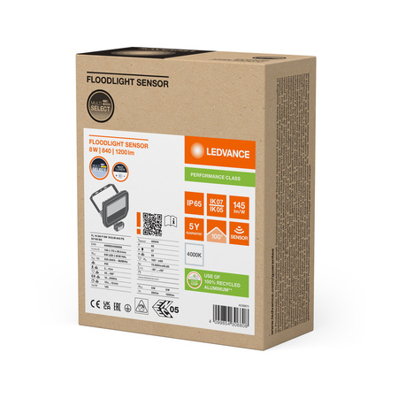 LED reflektor 8W 1200lm 4000K IP65 černý se senzorem pohybu LEDVANCE Floodlight