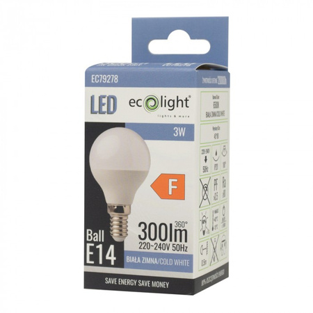 LED žárovka P45 E14 3W 270lm 6500K Cold Ecolight