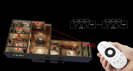 LED CCT rádiové dálkové ovládání 4ZÓNOVÉ KOLO Wi-Fi 2.4 GHz Mi-Light - FUT006