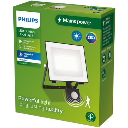 Reflektor LED 30W 3200lm 3000K IP65 se senzorem pohybu a soumraku Black Lois Philips