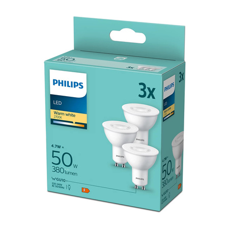 3x LED žárovka GU10 4.7W = 50W 380lm 2700K Teplá bílá 36° PHILIPS