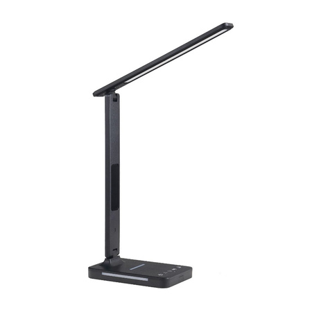 Stolní lampa LED s displejem a nabíječkou Budík CCT DIM Black Kobi