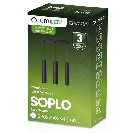 Stropní závěsné svítidlo 29cm Reflektor 3x GU10 LED SOPLO Black LUMILED