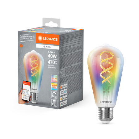 LED žárovka E27 4,8W = 40W 470lm RGBW CCT Stmívatelná SMART+ WiFi Filament Edison Ledvance
