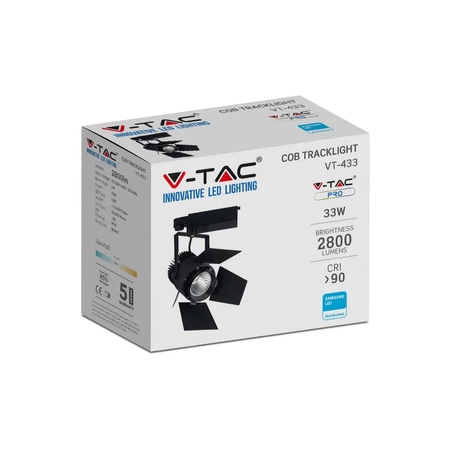 LED reflektor 33W 5000K černý Samsung Chip VT-433 V-TAC - 5 let záruka