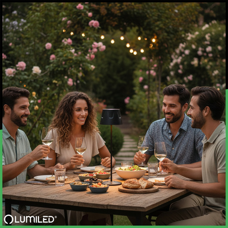 LED zahradní lampa stojící dekorativní noční stolek USB stmívatelný dotykový černý FIORA LUMILED