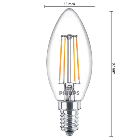 6x LED svíčková žárovka E14 B35 4,3W = 40W 470lm 2700K teplá bílá vlákno PHILIPS