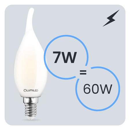 6x Žárovka LED Plamínek BA35, E14 7W = 60W 806lm 3000K Teplá bílá 360° Filament Mléčná LUMILED