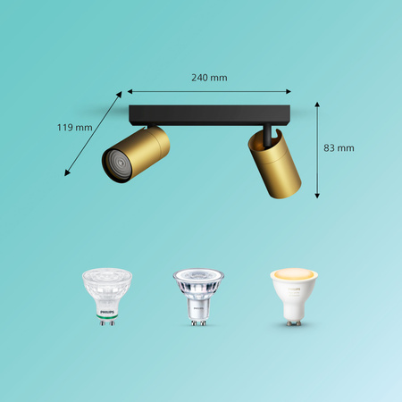 Reflektorové stropní svítidlo 2x GU10 IP44 měděno-černé Kosipo Philips