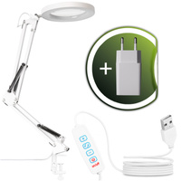 Stolní lampa LED 8W CCT Kreslící stolní lampa 3x zvětšovací sklo LUCA 2 White LUMILED