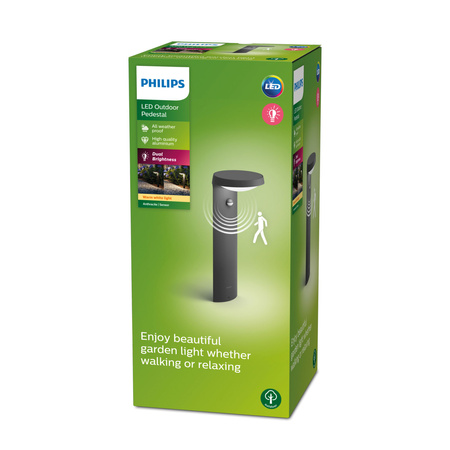 Venkovní LED zahradní svítidlo TYLA IR myGarden 9W 2700K IP44 s pohybovým a soumrakovým čidlem tyč 40cm antracit PHILIPS