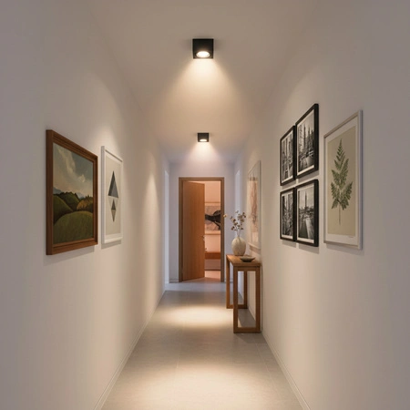 Povrchové Halogenové svítidlo, TUBA 50mm Nastavitelná Čtvercová Černá AMAT-S + LED 5W 3000K LUMILED