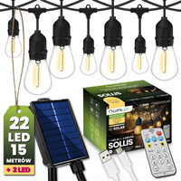 Solární zahradní girlanda 22x LED Dekorativní žárovky 15m + Dálkové ovládání IP65 2700K Teplá SOLLIS LUMILED