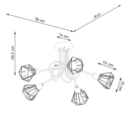 ARTEMIS 5S Stropní svítidlo 5xE14 Lustr černý Moderní SOLLUX