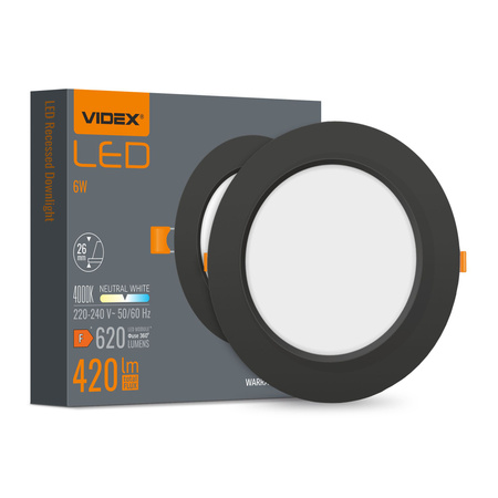LED panel Zapuštěné podhledové svítidlo 6W 620lm 4000K Neutral Black Videx