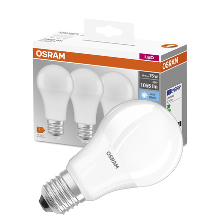 3x LED žárovka E27 A60 10W = 75W 1055lm 4000K Neutrální bila 200° OSRAM Základna