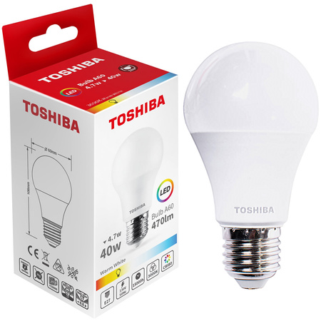 LED žárovka E27 A60 4.7W = 40W 470lm 3000K Teplá bílá TOSHIBA