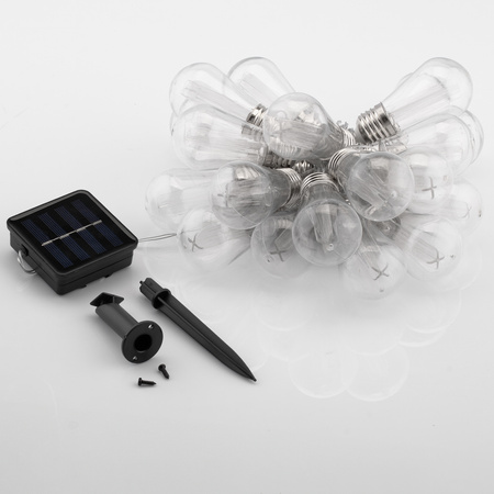 LED Solární řetěz, 20x LED Ozdobné Žárovky 5.69m Teplá bílá 3000K HELIC LUMILED