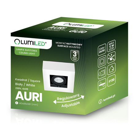 Povrchové Halogenové svítidlo GU10, SPOT Nastavitelná Čtvercová Bílá AURI LUMILED
